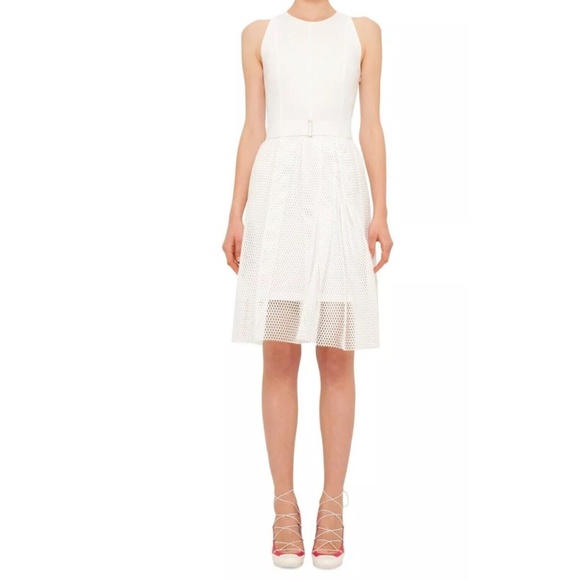 NWT $1290 Akris‎ punto Mesh Overlay Keyhole Back Sheath Dress Cream [SZ 6 ] - Picture 1 of 8